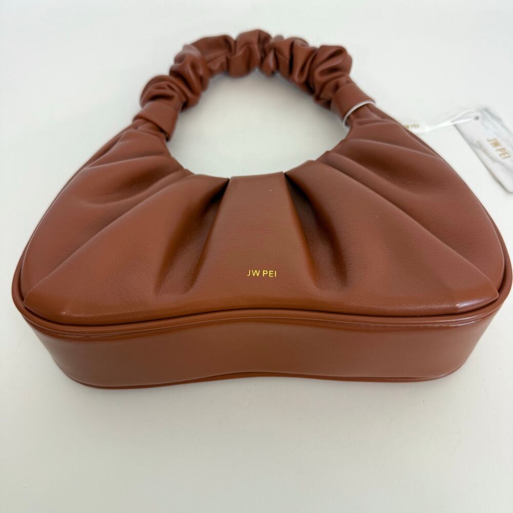 JW PEI Gabbi Ruched Small Shoulder Demi Bag in Nutella Brown Faux Leather Hobo - Picture 6 of 9